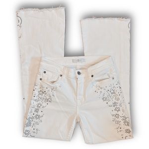 7 For All Mankind Embellished White boot-cut stretch-denim jeans sz 25